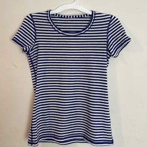 Blue and white striped Lululemon short sleeve T-shirt